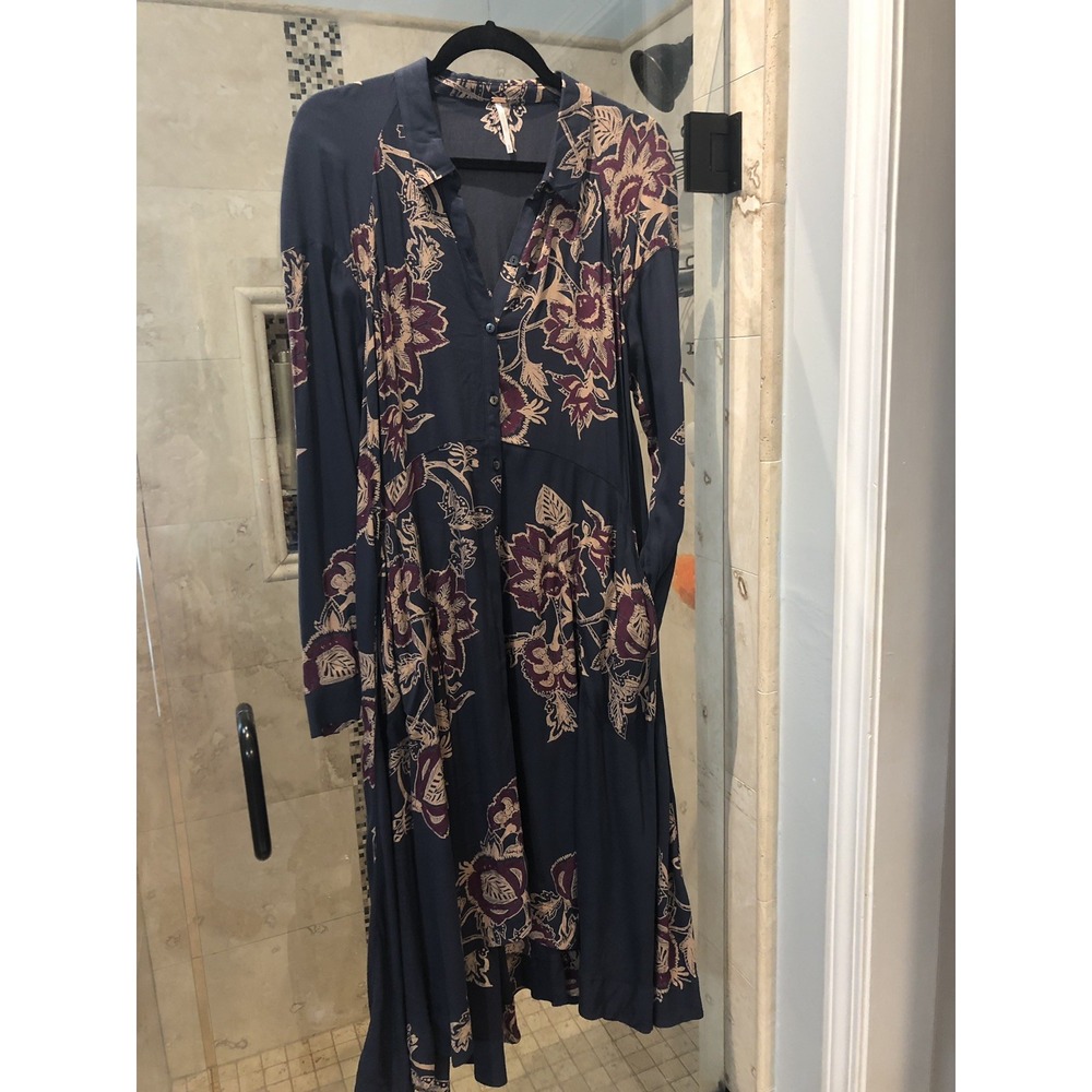 NEW Free People Boho Midi Maxi Hi Low Floral Shirt Dress Size Medium